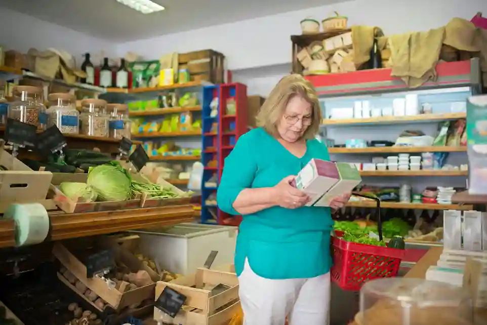 Pessoa lendo rótulo de alimento no supermercado